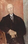 Sitzender Mann vor orangem Hintergrund Amedeo Modigliani